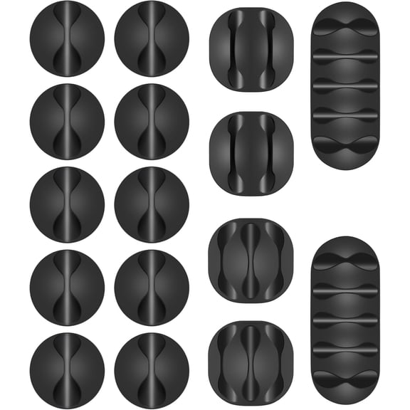 Cable Clips, 16 Pack Black Cord Organizer Adhesive Cord Management Wire Holder for Organizing Phones Chargers Desk Nightstand Car