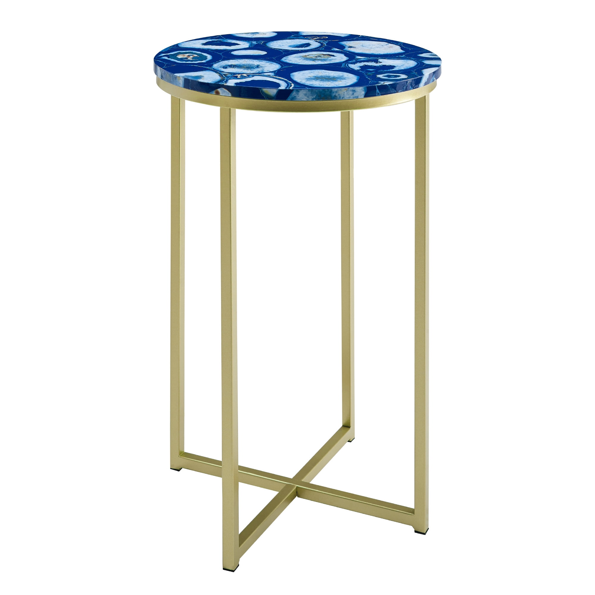 Manor Park Faux Agate Modern Glam Round End Table, Blue