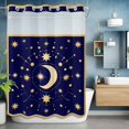 thumbnail image 2 of Star Moon No Hook Shower Curtain with Snap in Liner Retro Gorgeous Gold Polka Dots Stars Moon Dark Blue Waterproof Bathroom Shower Curtain with See Through Top Window for Bathtub 60" x 72", 2 of 9