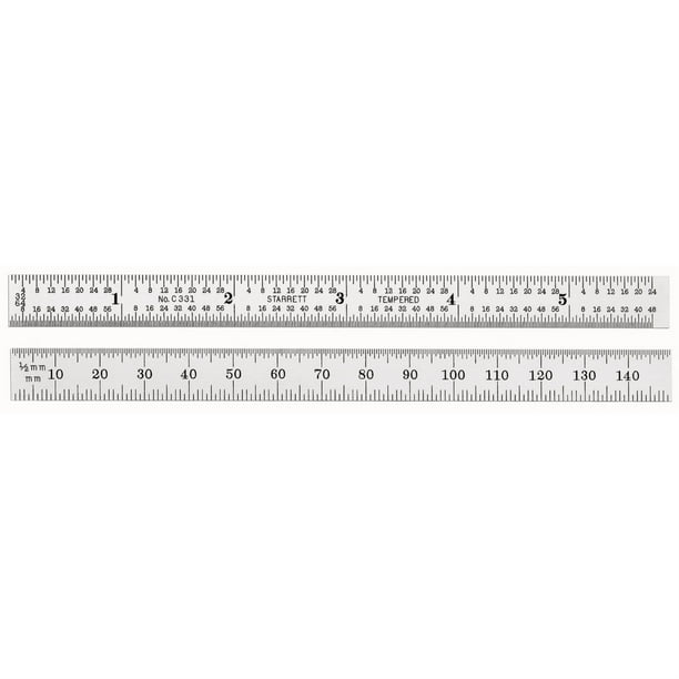 C331-150 150 mm - 5-3 / 4 "Regla de acero totalmente flexible - Graduaciones en mm y pulgadas, 32 y 64 en un lado; bordes en mm y 1/2 mm graduados desde el mismo extremo STARRETT C331-150