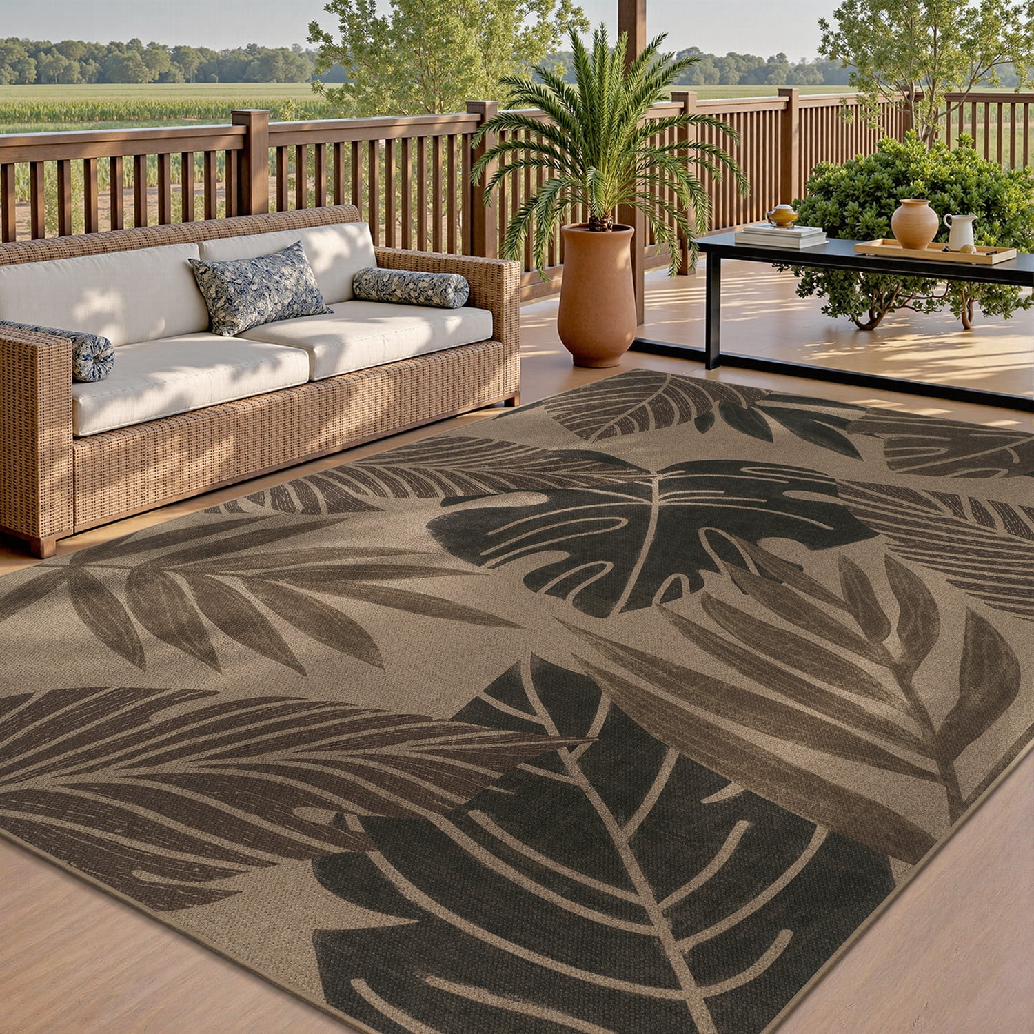VUNATE Outdoor Rugs Carpet 5'x7' Jute Rug Farmhouse Tropical Washable Patio Rug Distressed Modern Braided Area Rugs Brown Indoor Outdoor Rugs for Living Room Backyard RV Porch