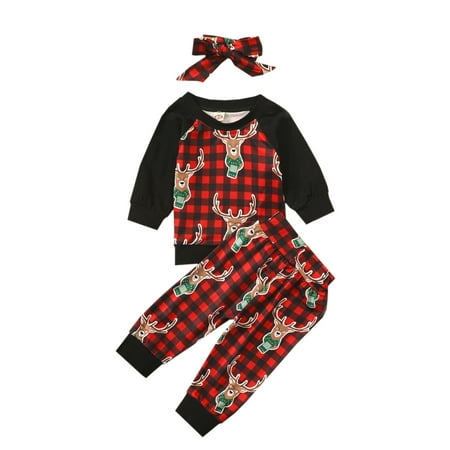 

Xingqing Toddler Infant Christmas Pajamas Outfits For Baby Girls Cartoon Print Tops T-shirt Long Pants 3Pcs Xmas Clothes