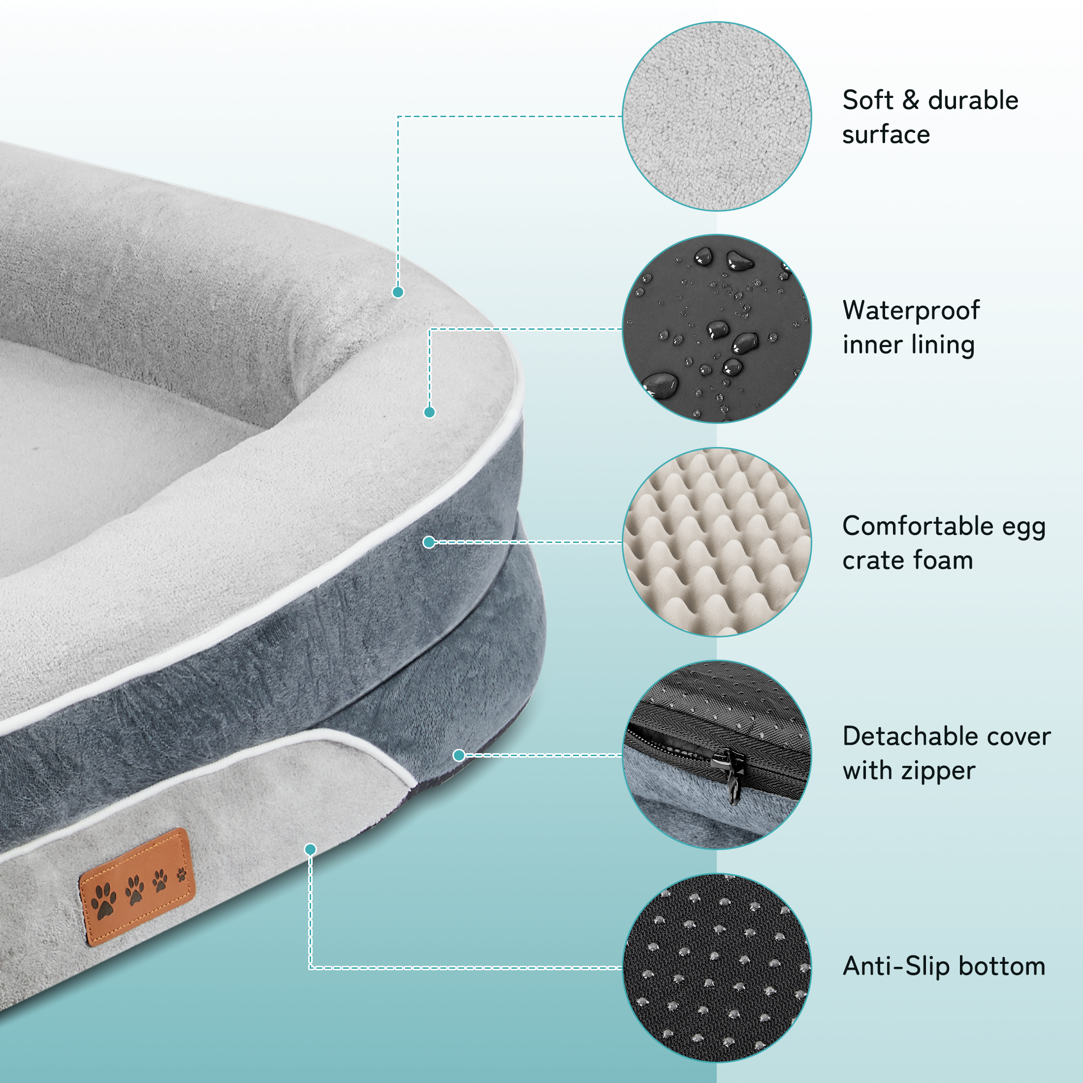MOONORAH Dog Bed for Medium & Large Dogs – 35” Washable Dog Sofa with Removable Waterproof Cover, Supportive Foam Bolster, Non-Slip Bottom, Comfortable Pet Couch, Gray