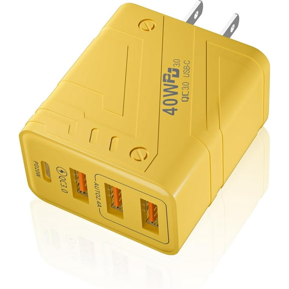 UTAH-40W 4 Port USB C Fast Charging Block,Dual USB A Port+QC3.0+PD Power Adapter Wall Plug Multiport Type C Charger Brick