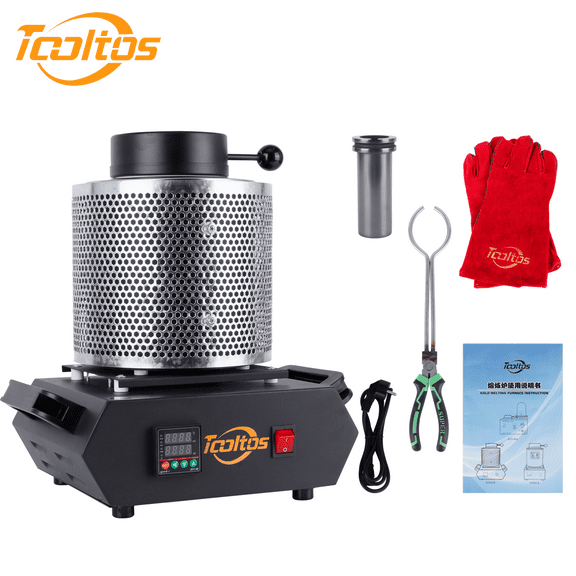 TOOLTOS 1800W Digital Electric Melting Furnace – Automatic melting machine, suitable for gold, silver, etc., temperature 2100℉, equipped with 3kg graphite crucible and anti-scald net.