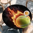 thumbnail image 2 of Tennis Round Tablecloth, Fitted Table Cover with Elastic for 55"-60" Round Tables, Modern Sport Glowing Ball Black Background Table Cloth Outdoor Indoor Dinning Party Waterproof Tablecloths, 2 of 7