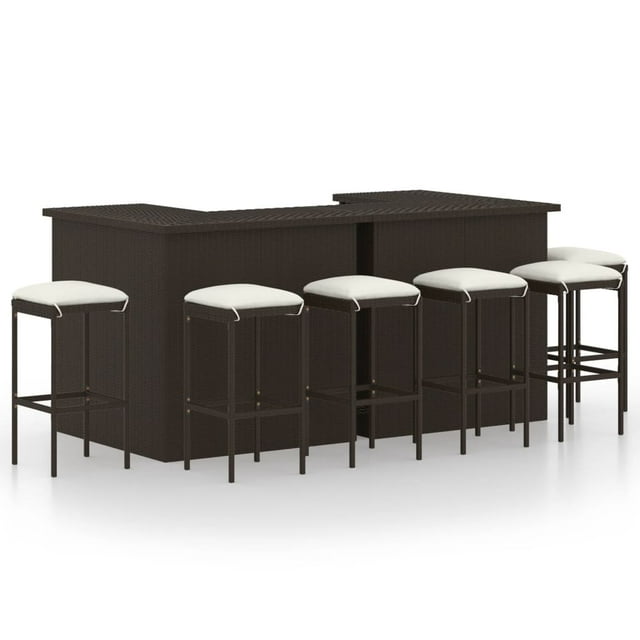 vidaXL Ensemble de Bar de Jardin 8 Pcs avec Coussins en Rotin Poly Brun
