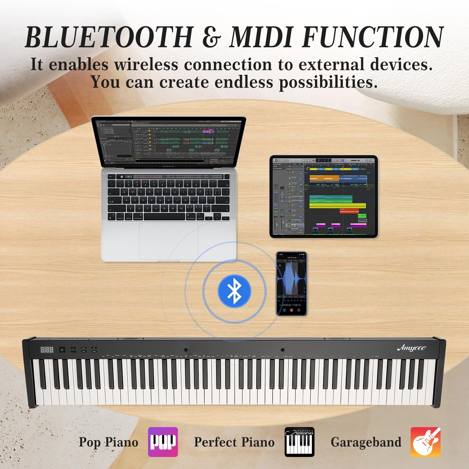 Kojooin 88-Key Full-Size Semi-Weighted Electronic Keyboard Piano Set, Portable Digital Piano
