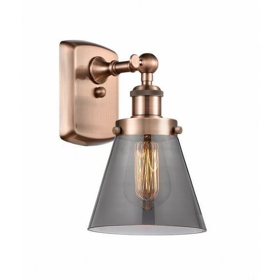 916-1W-AC-G63 Innovations Lighting Cone - 1 Light Wall Sconce In Industrial Style-11 Inches Tall and 6 Inches Wide-Antique Copper Finish-Light Smoke