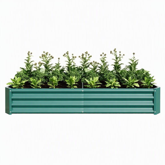 Raised Garden Bed Outdoor 6x3x1ft Metal Rectangle Planter for Vegetables Flowers, Green Corrugated Galvanized Steel Kit with Open Base, 17 cu ft Soil Capacity