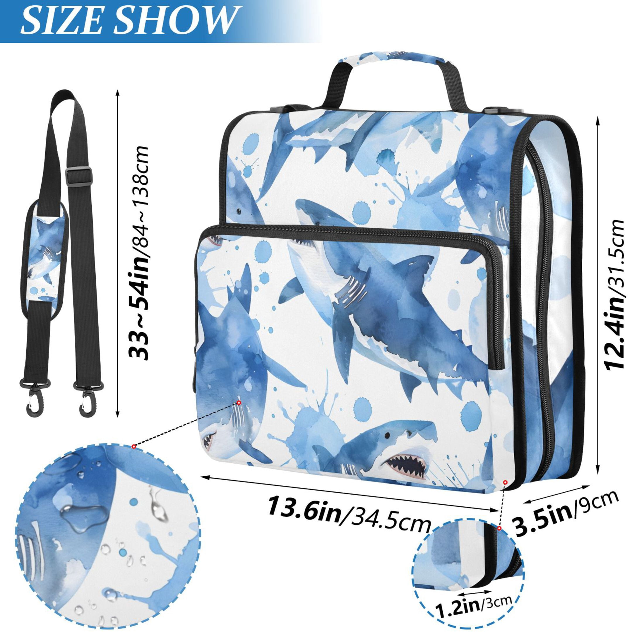 ALAZA Zipper Binder Shark Blue 3 Ring Trapper Keeper File Folder Organizer Bag