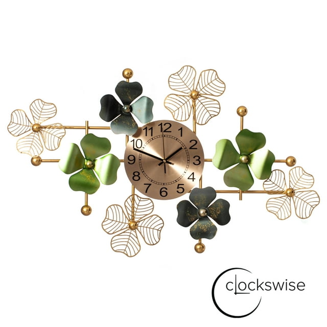 Big Leaf Art Wall Clock, Decorative Unique Metal 33.50” Oversize Timepiece – Mounted vertical or horizontal–for Traditional, Minimalist, and Modern Use – Hanging Supplies Included, Unique Home Decor