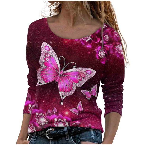 Moda mujer manga larga cuello redondo blusa estampada otoño casual pulóver tops Fridja fjkfkj543
