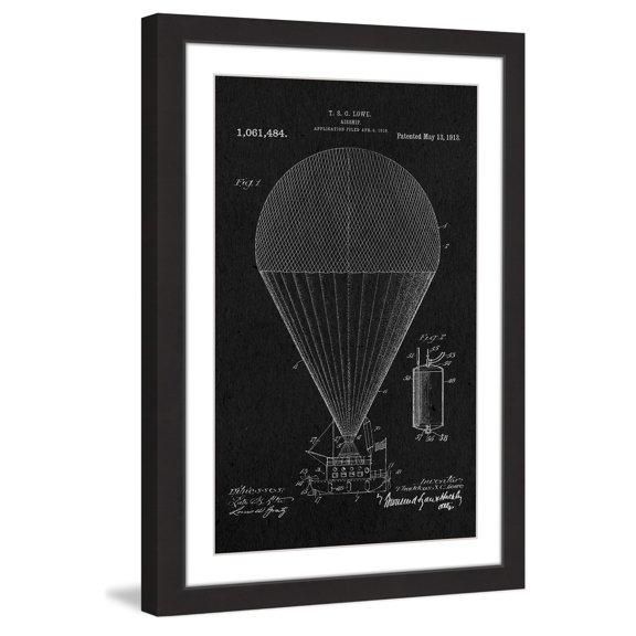 "Airship 1913 Black Paper" Framed Painting Art Print, 24" x 1.5"