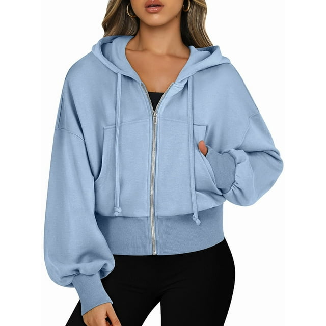Sudaderas con Capucha y Cremallera para Mujer, Sudaderas , Casuales, Cómodas y Bonitas, Chaquetas con Cremallera, Conjuntos de Otoño A . Azul M
