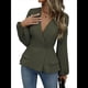 thumbnail image 2 of Camisa Elegante de Larga con Cuello en V, Doble Botonadura y Volantes en Color Liso para Mujer Verde L, 2 of 10