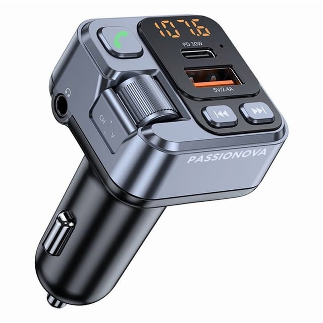 Bluetooth 5.1 FM Transmitter Car FM 30W 2.4A Type C Fast Charging and USB Port Bluetooth Adapter Car Charger