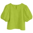 thumbnail image 4 of TARIENDY Summer Casual Shirts for Women Puff Sleeve Notch Neck T Shirt Loose Fit Solid Color Going Out Tops Trendy Outfits Green M, 4 of 6