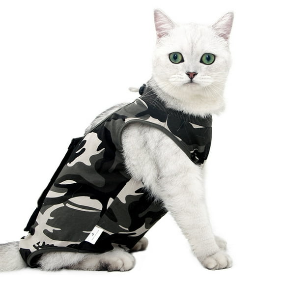 Cat Surgery Recovery Suit, After Surgery Wear for Abdominal Wounds Spay, Pet Cat Weaning Shedding Suit Onesie Camouflage Jumpsuit S