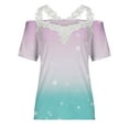 thumbnail image 4 of hopeusnice Women's Short Sleeve Summer Tops Fashion Solid Color Tunic Eyelet Hollow out Blouse Elegant Business Workwear Lace Crochet Cold Shoulder Shirts Embroidered V Neck T-Shirts Casual Loose, 4 of 5