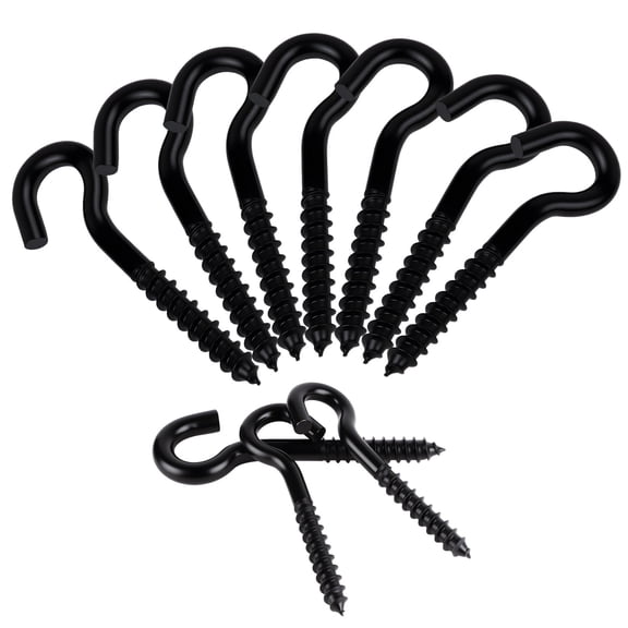 WellMade 5/16 in. x 4 in. Matte Black Screw Hook, Heavy Duty Steel Ceiling Hook for Indoor and Outdoor Hanging, 10 pack