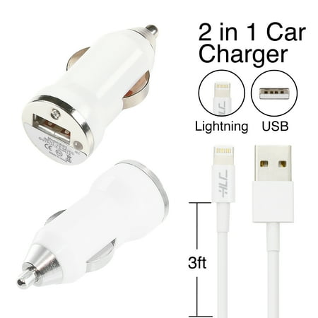 Little Brother Green Car - 2-in-1 Car Charger with Heavy Duty Cable for Apple iPhone X/8/7/6/5 - White