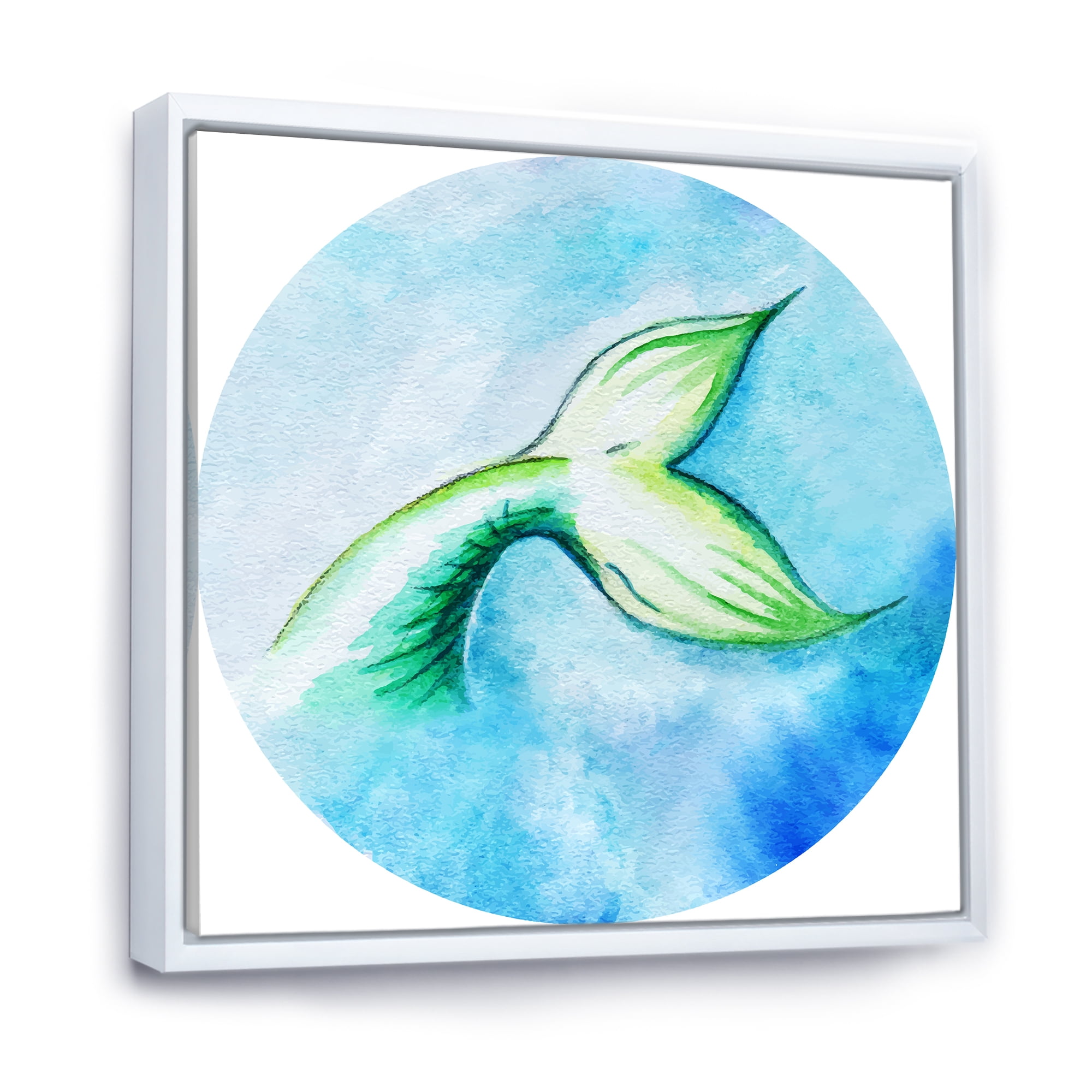 Designart 'Mermaid Green Fish Tail' Nautical & Coastal Framed Canvas Wall Art Print