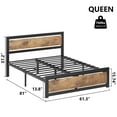thumbnail image 2 of Towallmark Queen Size Bed Frame with Wooden Headboard, King Bed Platform Metal Bedframe Easy to Assemble, Industrial 14 inch Noise Free, Rustic Brown, 2 of 7