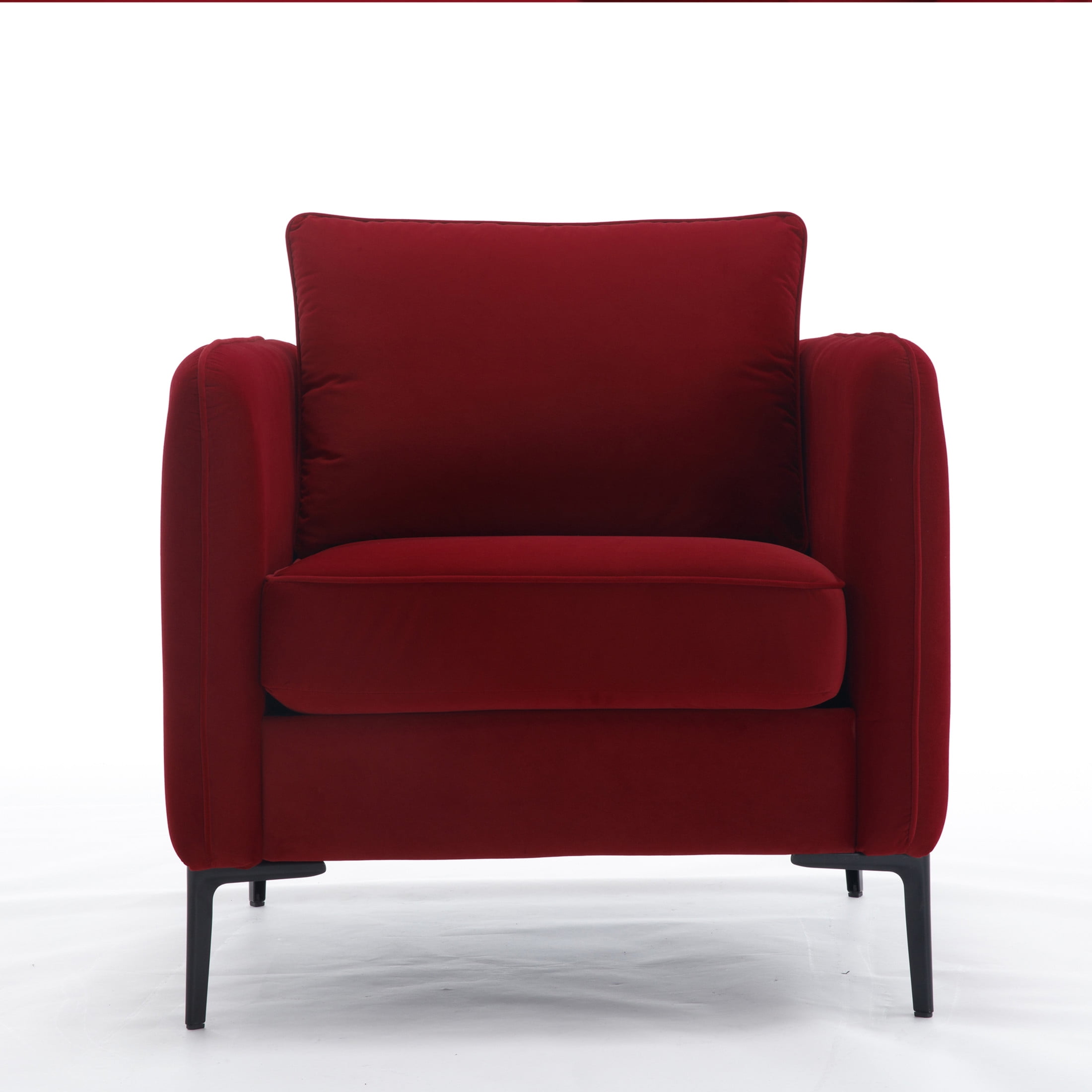 Noble House Mid-Century Modern Velvet Upholstered Accent Chair with Pillow, Metal Legs, Wine Red