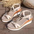 thumbnail image 5 of Platform Espadrilles for Women Bohemia Beaded Sandals Open Toe Wedges Heels Trendy Elastic Band Slingback Beach Shoes Beige Size 9, 5 of 8