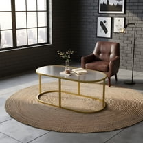 Oval Coffee Table with Glass Top - Modern Gold Accent Table for Living Room