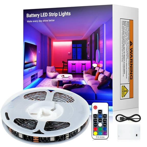 DAYBETTER 6.56ft Battery Powered Led Strip Lights, USB Waterproof Lights with 17 Key RF Remote Control, Perfect for Esports Table Tv Cabinet Bedroom Decor