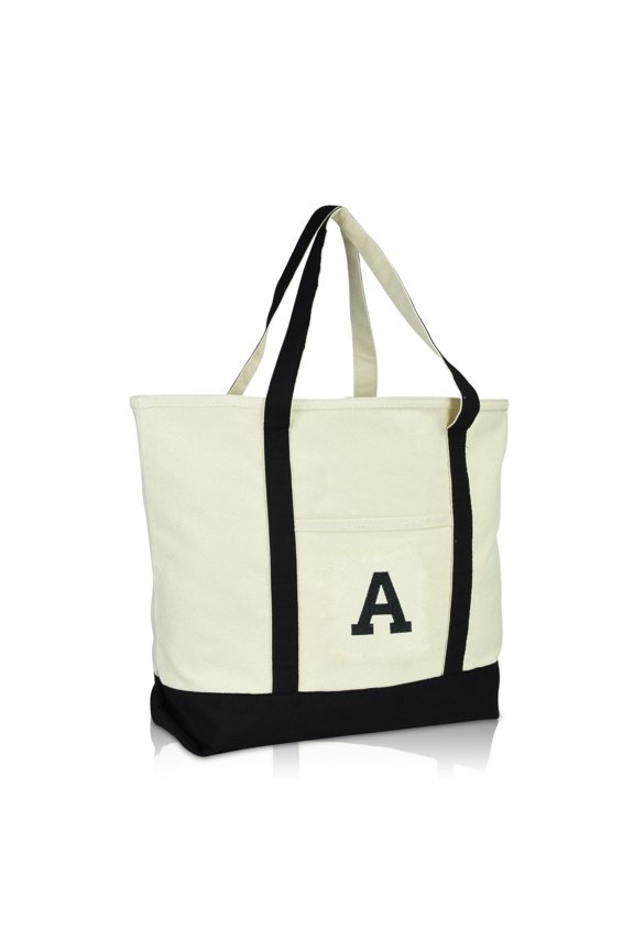 Initial Tote Bag Personalized Monogram Black Zippered Top Letter - A