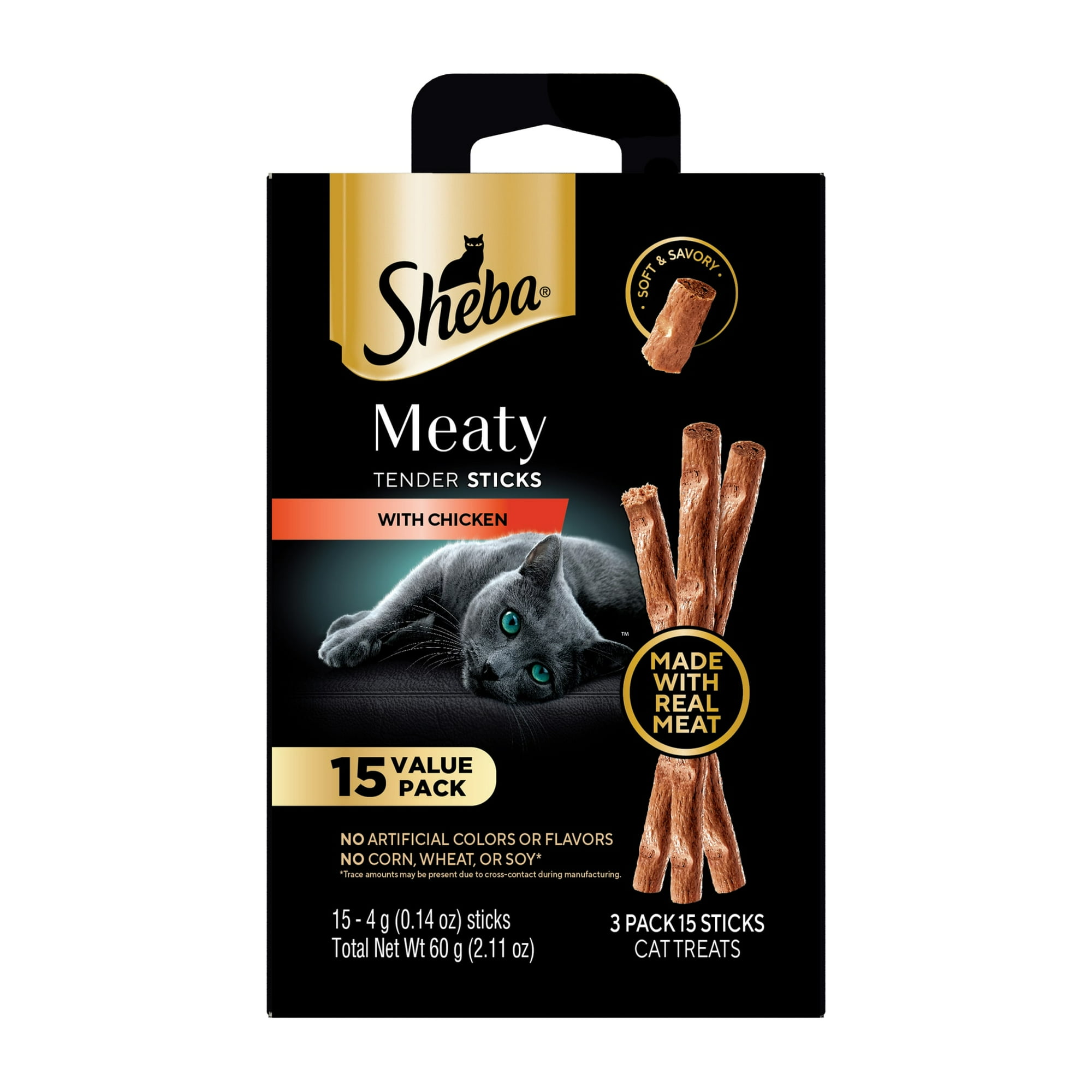 Sheba Meaty Tender Sticks with Chicken Cat Treats , 0.14 oz, 15 Count