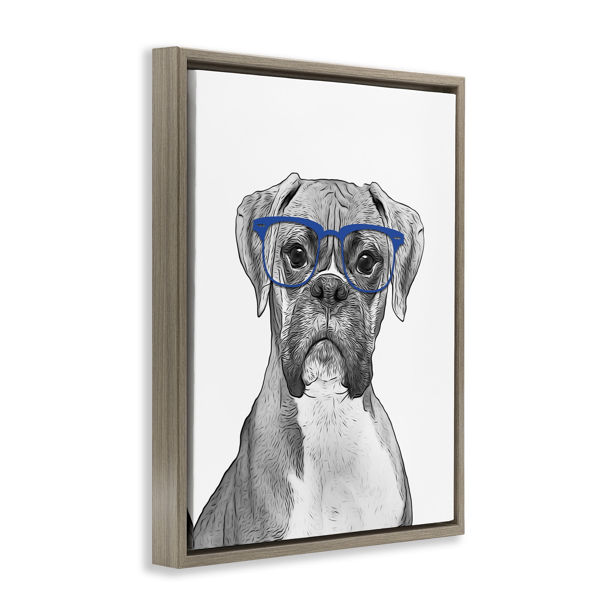 Stupell Industries Hipster Boxer Dog Animals & Insects Painting Brown Floater Framed Canvas Art Print Wall Art, 25 x 31
