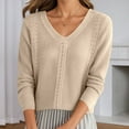 thumbnail image 2 of Ediodpoh Solid Color Casual Collar Long Sleeve Knitted Pullover Sweater Soft Womens Sweaters for Comfortable Warm Winter Wear Beige L, 2 of 7