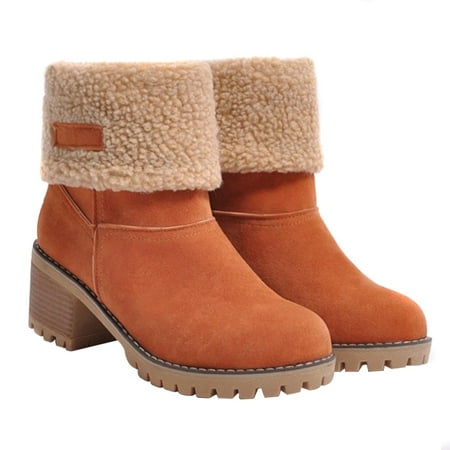 

Women Snow Boots Suede Thickened Cotton Thick Sole Middle Heels Winter Shoes New