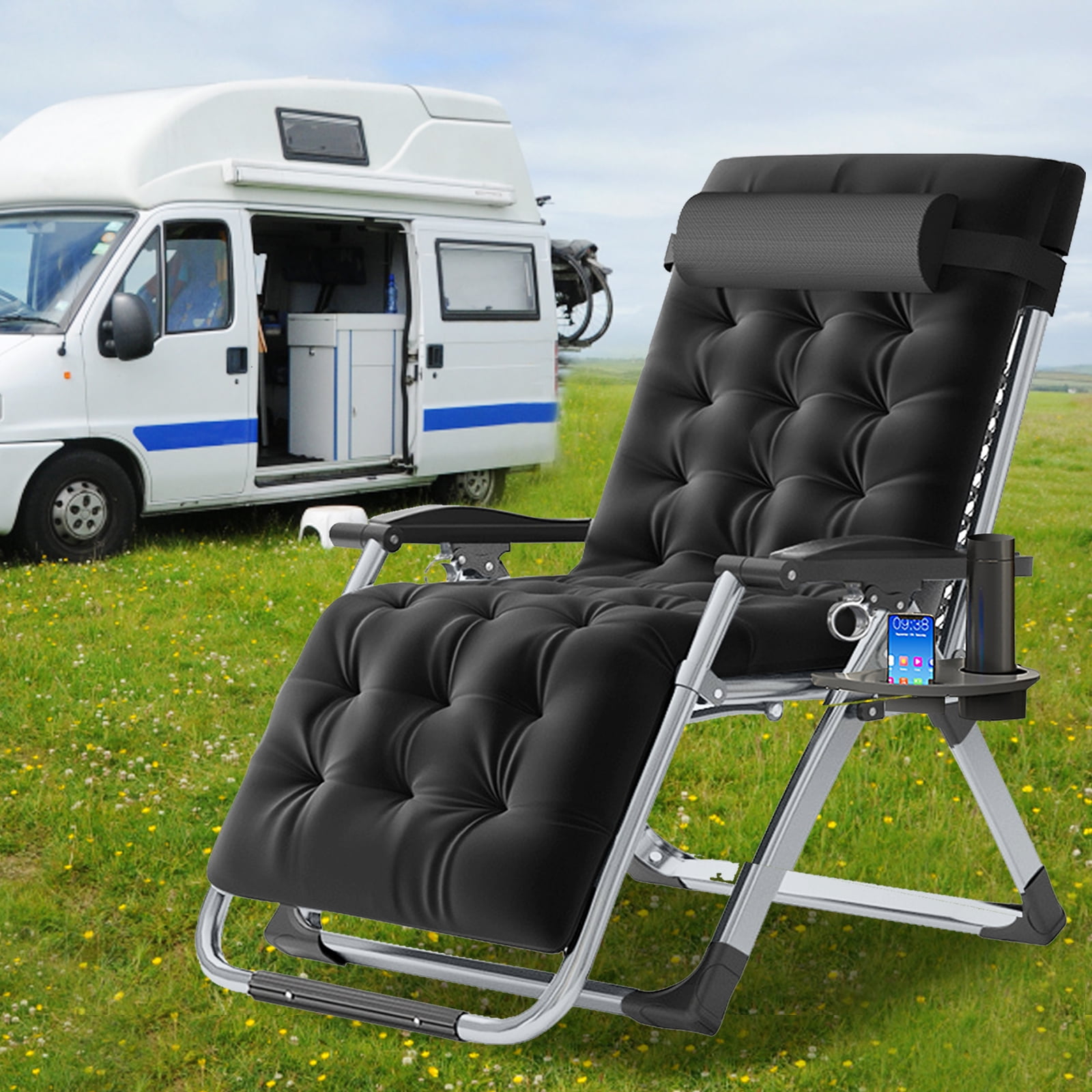 Lilypelle Zero Gravity Chair, Outdoor Padded Lounge Chair with Side Table, Zero Gravity Recliner