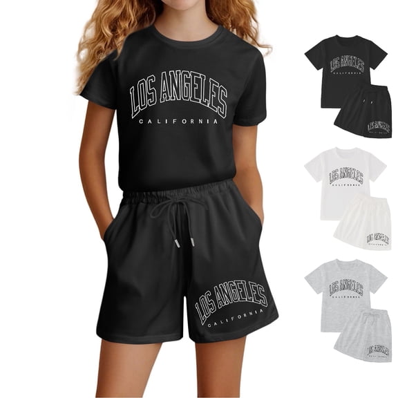 WELOIJEVBE Girls Summer Outfits Sets Fashion Short Sleeve T-Shirts Top and Shorts for Girls Girls Size Clothes 11-12 Years