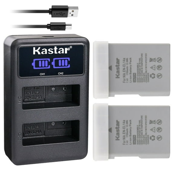 Kastar Battery 2 Pack and LED Dual Charger for Nikon EN-EL14a EN-EL14 MH-24, Nikon Coolpix P7000 Coolpix P7100 Coolpix P7700 Coolpix P7800 Nikon D3100 D3200 D3300 D3400 D5100 D5300 D5500 D5600 Df DSLR
