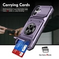 thumbnail image 1 of For Apple iPhone 16 Plus Phone Case with Finger Ring Holder Kickstand, Card Slots，Heavy Duty Shockproof Rugged Protective Working with Magnetic Car Phone Mount,Purple,For iPhone 16 Plus, 1 of 7