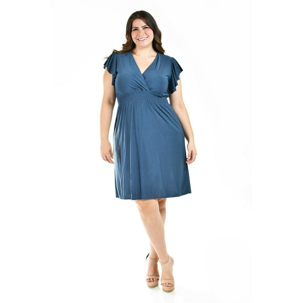 Vestido manga con volantes Roman Fashion /Tallas Extras, 8867-SO (Azul petroleo) azul petroleo 42