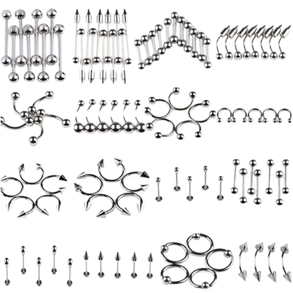 Stainless Steel Mixed Body Piercing Jewelry Tongue lip Eyebrow Nose Belly Ring 85pcs/set