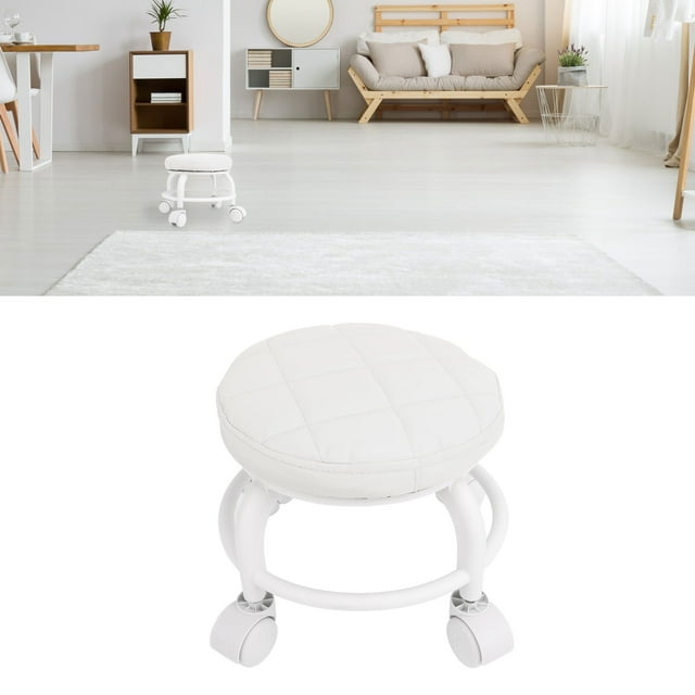 Low Rolling Stool with Wheels, 13in 360 Rotating Low Stool with Wheels, PU Leather Low Roller Stool Chair, Rolling Stool for Home Office Garage Shop