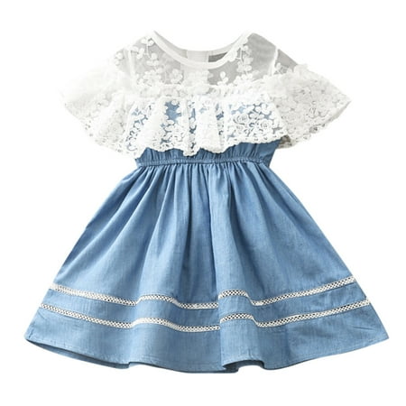 

Rovga Dresses For Girls Toddler Kids Baby Girls Clothes Flower Lace Denim Party Pageant Princess Dress Casual Clothing
