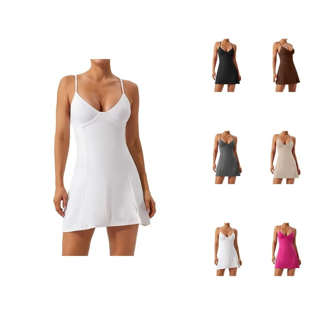 Robe de Tennis Robes de Golf pour Femmes Col en V Bretelles Spaghetti Dos Nageur Respirante Robe d'Entraînement Robes Athlétiques