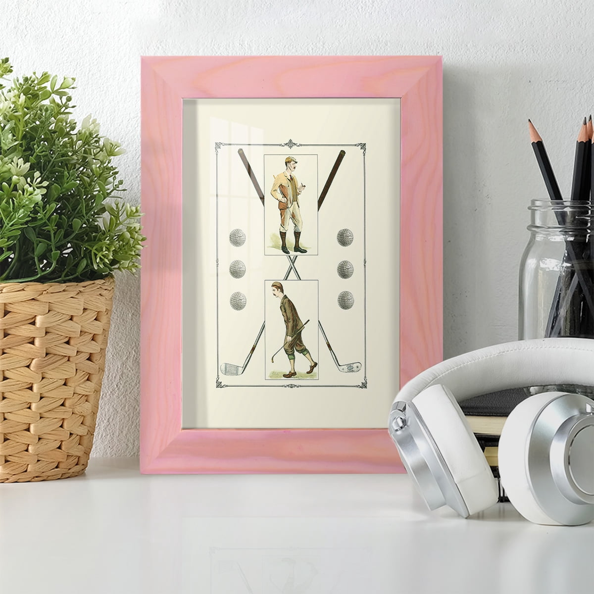Golfers: H. Hutchinson & John Ball -Framed Print w/glass-Sunset Pink