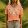 thumbnail image 2 of Youyipin Womens Tops Mexican Embroidered Tops Traditional Summer Blouse Women's Floral Printed Tunic V Neck Short Sleeve Shirts For Women, 2 of 5