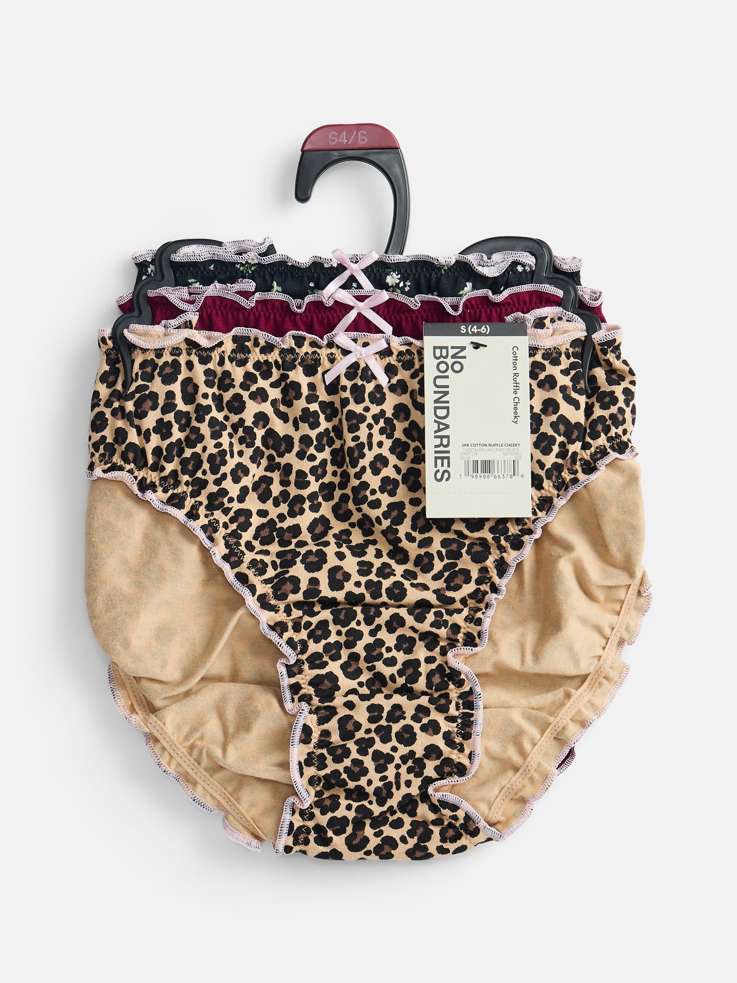No Boundaries Cotton Stretch Cheeky Panties with Lettuce Edge, 3 Pack, Women's XS-XXXL