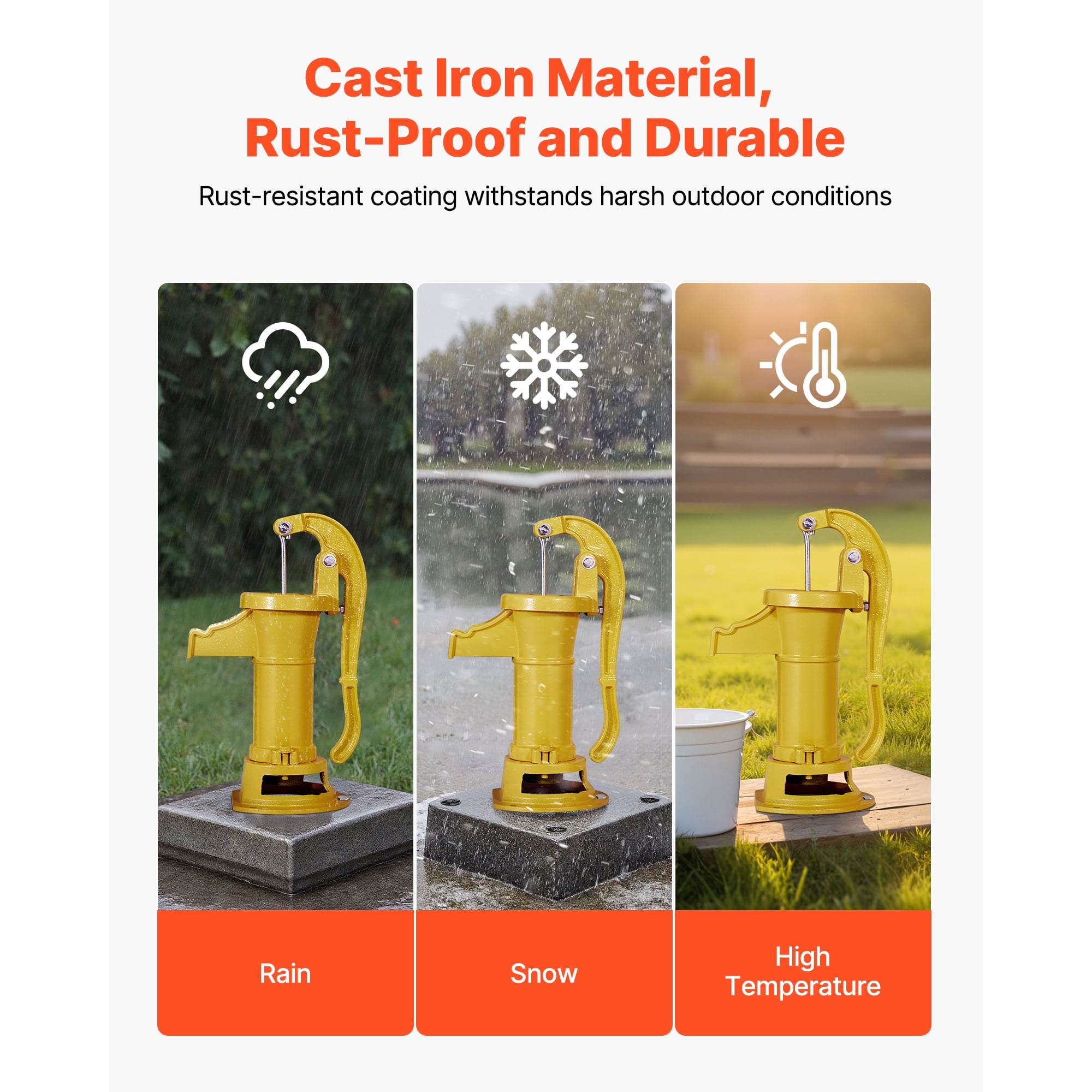 KFFKFF Cast Iron Hand Well Pump, Max. 25 ft Lift Antique  Pitcher Pump, 1-1/4 in NPT Connection,  Manual Water Pump for Outdoor Gardens, Ponds, Backyards, and Farms, Yellow